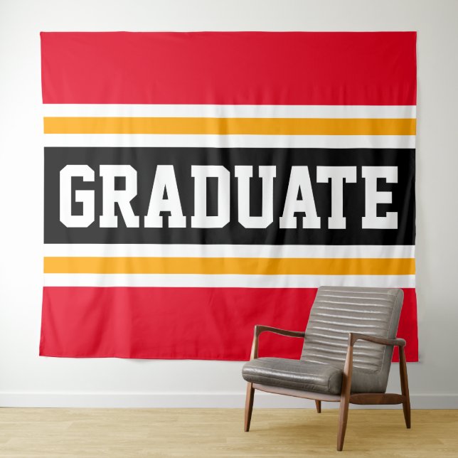 GRADUATE Athletic Bright Red Black Yellow Strips Wandteppich (Beispiel (Horizontal))