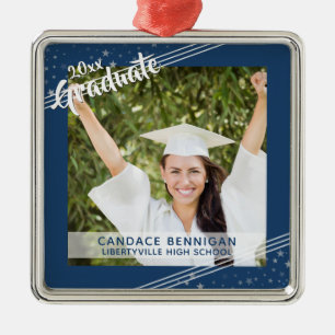 Graduate, bearbeitbares Blau, Linien und Sterne -  Ornament Aus Metall