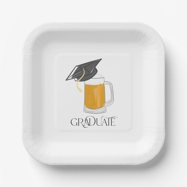 Graduate Beer Pint mit Graduierungskappe Pappteller (Vorderseite)