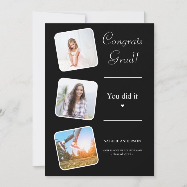 Graduate Black and White Class of 2023 Abschluss Einladung (Vorderseite)