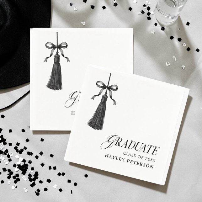 Graduate Black Bow Tassel Graduation Party Serviette (Von Creator hochgeladen)