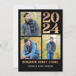 Graduate Black Class of 2024 Printable Einladung