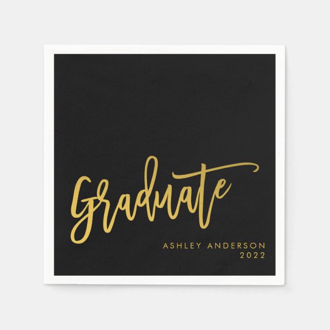 Graduate Black Gold Calligraphy Script-Party Serviette (Vorderseite)