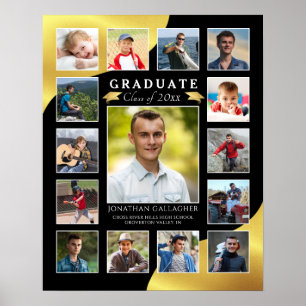 Graduate Black Metallic Gold 15 FotoCollage Poster