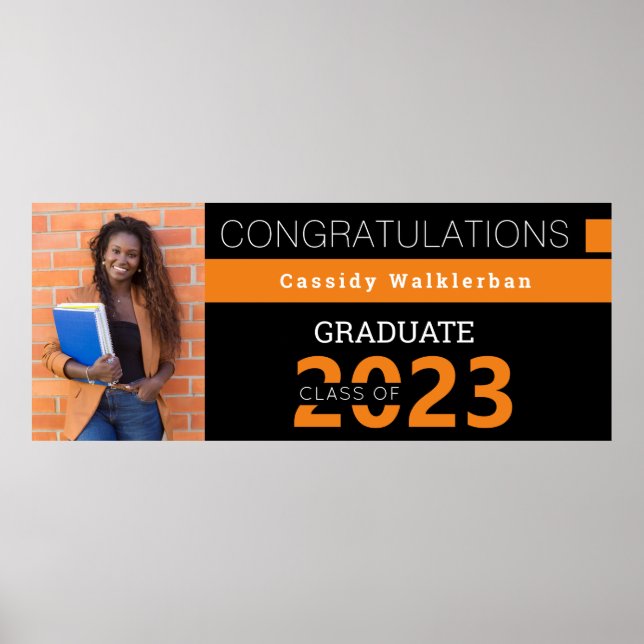 Graduate Black Orange Foto Abschluss Poster (Vorne)