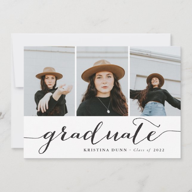 Graduate Black Script Foto Collage | Abschluss Einladung (Vorderseite)