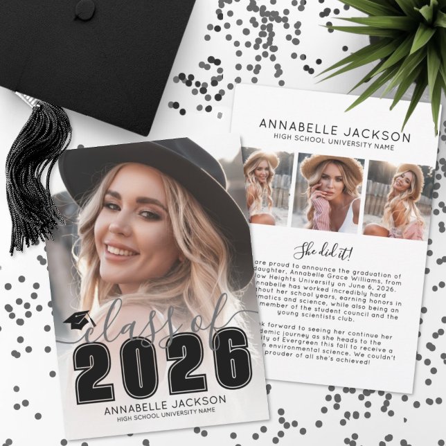 Graduate Black White Photo Graduation Ankündigung (Graduate Black White Photo Graduation Announcement )