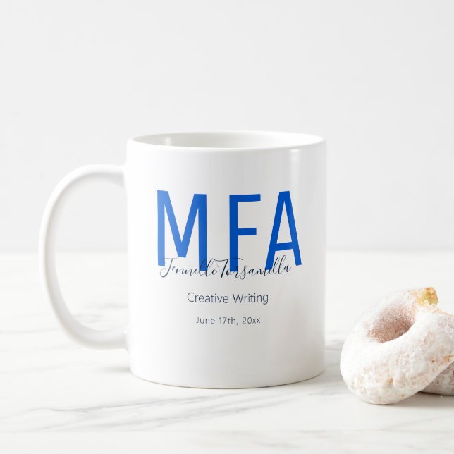 Graduate Blue Date Name Degree MFA Kaffee Tasse (Mit Donut)