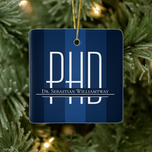 Graduate Blue PhD Abschluss Keramikornament (Baum)