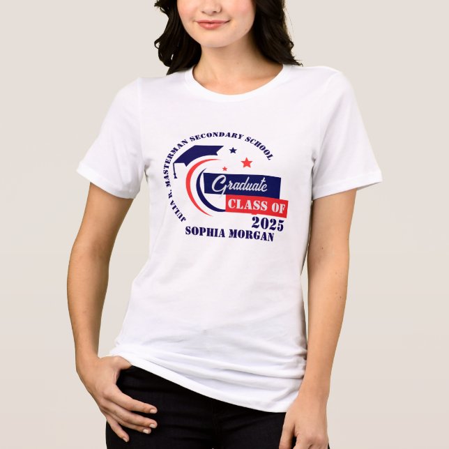 Graduate Blue Red White Abschluss Tri-Blend Shirt (Vorderseite)