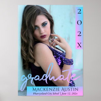 Graduate Blue Script | Cooles Brush-Foto Poster