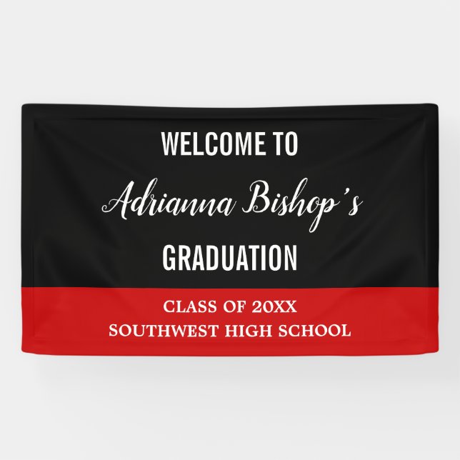 Graduate Bold Script Black Red Willkommen Banner (Horizontal)