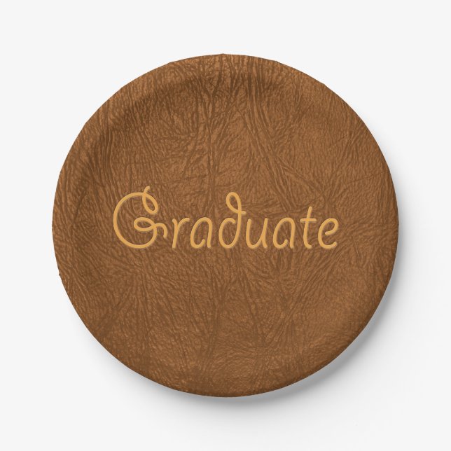 Graduate Brown Cowhide Leather Textur aussehen Pappteller (Vorderseite)