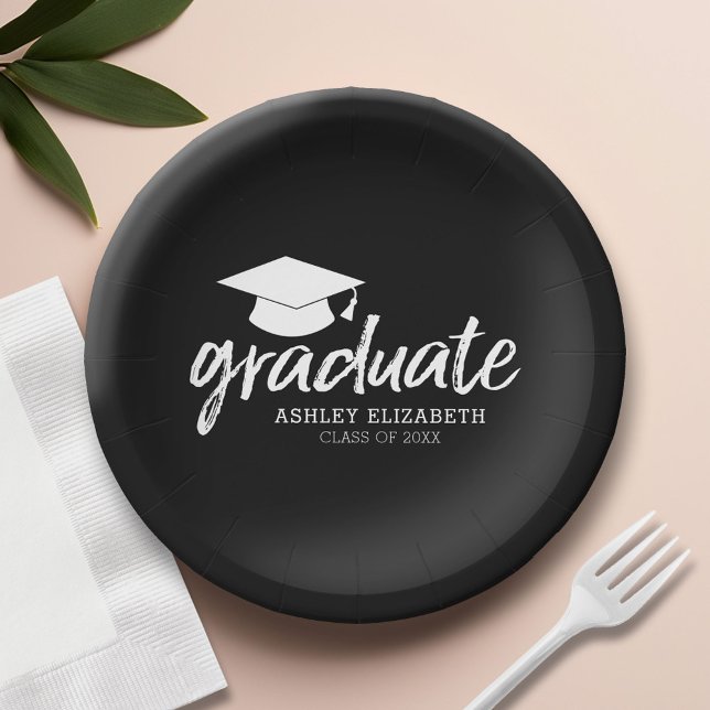 Graduate Cap mit Klasse und Name - Schwarz ändern Pappteller (Custom Paper Plate)