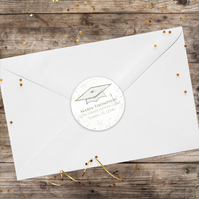 Graduate Cap Simple Modern Confetti Rücksendeadres Runder Aufkleber (Von Creator hochgeladen)