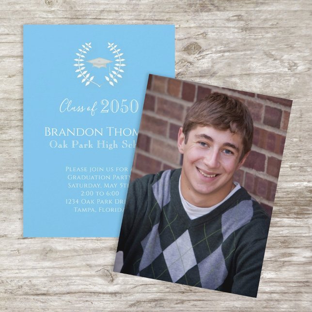 Graduate Carolina Blue Foto Template Einfach Einladung (Von Creator hochgeladen)