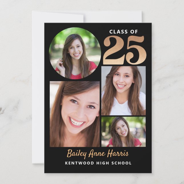 Graduate Circle Black Class of 2025 Printable Einladung (Vorderseite)