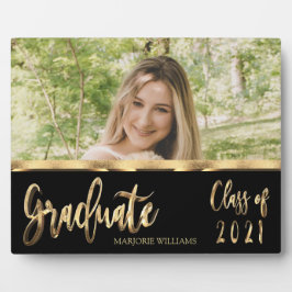 Graduate Class of 2021 Black and Gold Script Fotoplatte