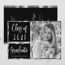 Graduate Class of 2021 Black and Silver Script Einladung