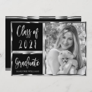 Graduate Class of 2021 Black and Silver Script Einladung