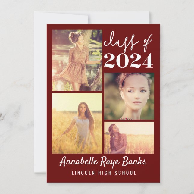 Graduate Class of 2024 Maroon Printable Einladung (Vorderseite)