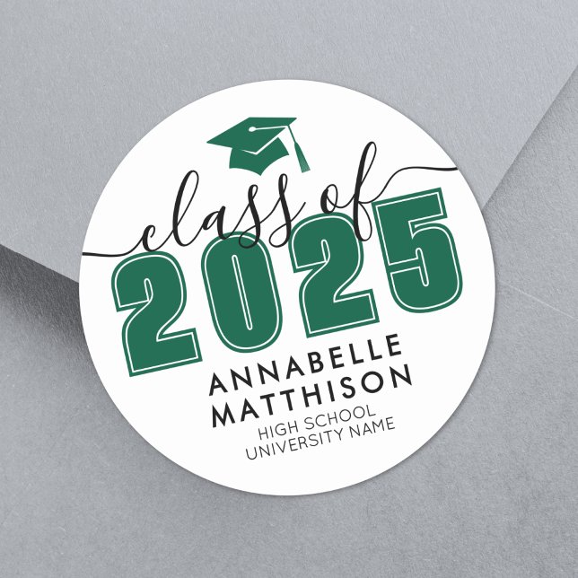 Graduate Class of 2025 Green Abschluss Runder Aufkleber (Graduate Class Of 2025 Green Graduation Classic Round Sticker)