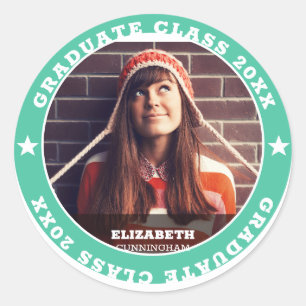 Graduate Class of 20XX Abschluss Foto Runder Aufkleber