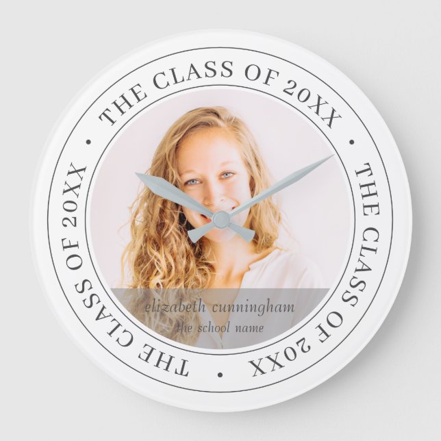 Graduate Class of 20XX Simple Modern Custom Foto Große Wanduhr (Vorderseite)