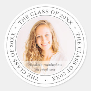 Graduate Class of 20XX Simple Modern Custom Foto Runder Aufkleber