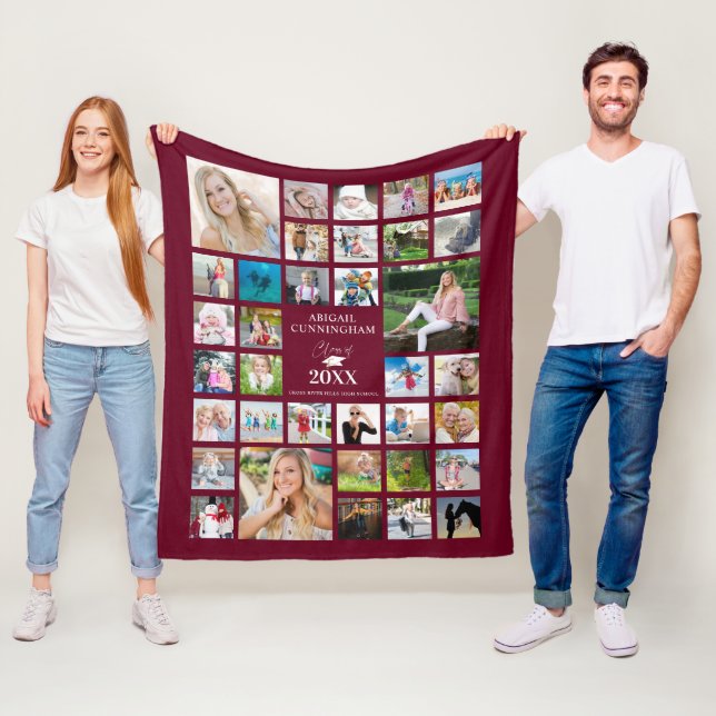 Graduate Class of Burgundy Maroon 35 Foto Collage Fleecedecke (Beispiel)