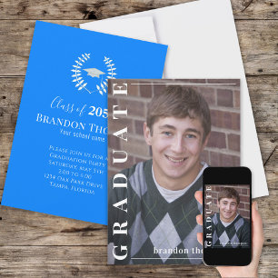 Graduate Classic Foto Simple Laureate Azure Blue Einladung