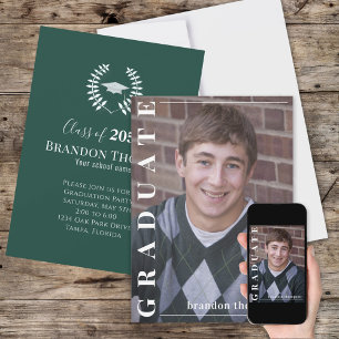 Graduate Classic Foto Simple Laureate Dark Green Einladung