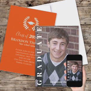 Graduate Classic Foto Simple Laureate Orange Einladung