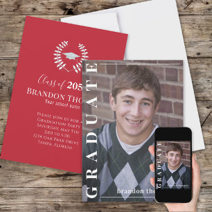 Graduate Classic Foto Simple Red Laureate Grad Einladung