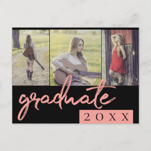 Graduate Collage Coral Script 3 Foto Keepake Einladungspostkarte