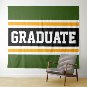 GRADUATE Collegiate Green Black Yellow Stripes Wandteppich