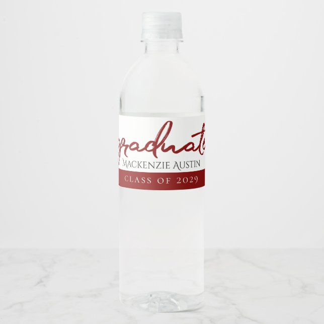 Graduate Coral Script | Handschrift mit Jahr Wasserflaschenetikett (Vorderseite)
