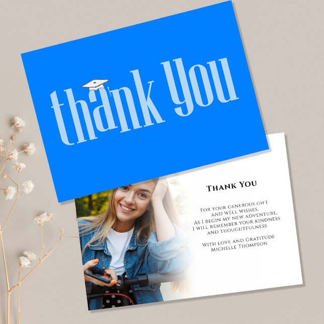 Graduate Danke Foto Modern Azure White (Graduation photo azure blue and white modern typography style. )
