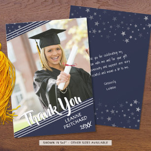 Graduate Danke, Lines & Stars, Navy Blue Dankeskarte