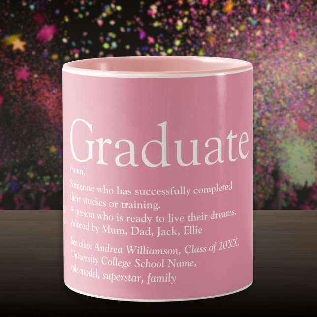 Graduate Definition Moderner Spaß Girly Pink Zweifarbige Tasse (Graduate Definition Modern Fun Girly Pink Two-Tone Coffee Mug)