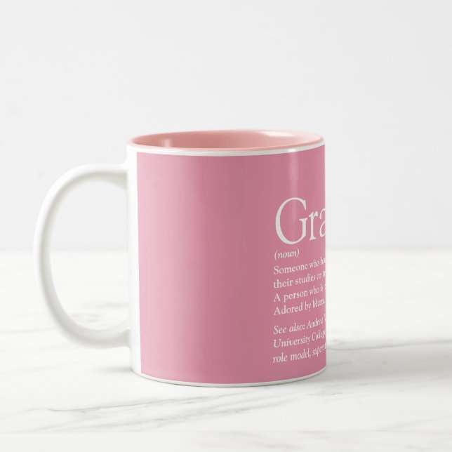Graduate Definition Moderner Spaß Girly Pink Zweifarbige Tasse (Links)