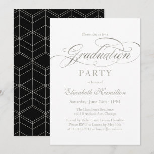 Graduate Elegance Foil Silver Script Grad Party Einladung