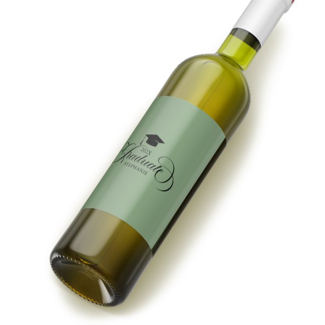 Graduate Elegant Black Green Script Typografie Weinetikett (Von Creator hochgeladen)