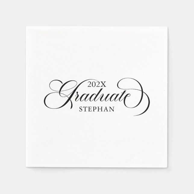 Graduate Elegant Black Script Typografy Serviette (Vorderseite)