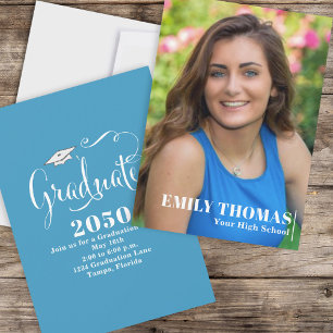 Graduate Elegant Calligraphy Script Aquamarines Fo Einladung