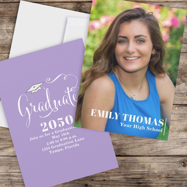 Graduate Elegant Calligraphy Script Pink Foto Einladung (Von Creator hochgeladen)