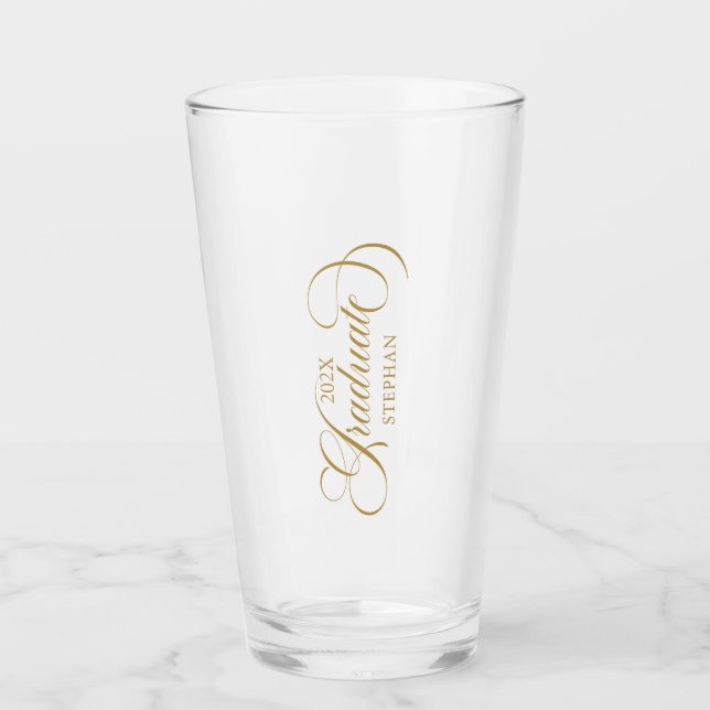 Graduate Elegant Gold Script Typografie Glas (Vorderseite)