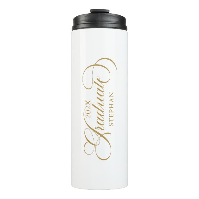 Graduate Elegant Gold Script Typografie Thermosbecher (Vorderseite)