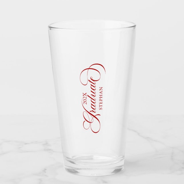 Graduate Elegant Red Script Typografie Glas (Vorderseite)