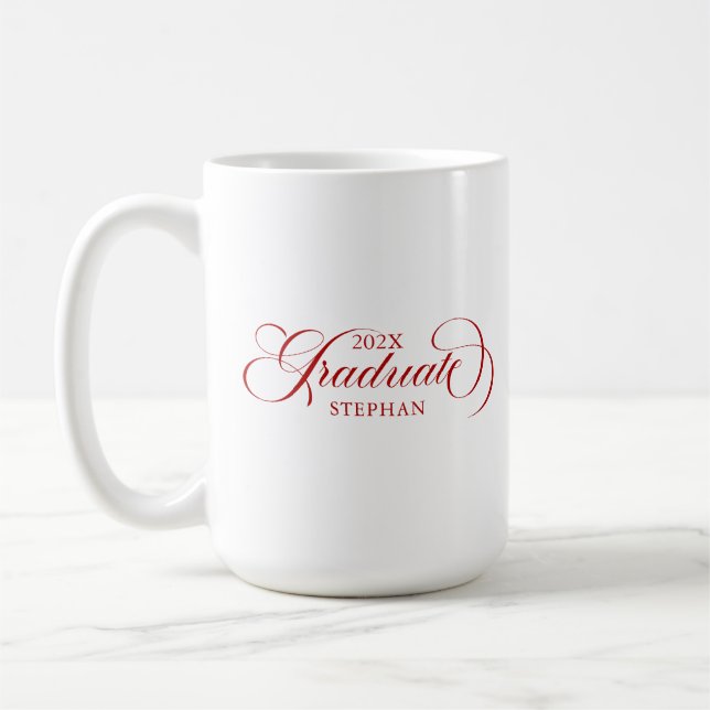 Graduate Elegant Red Script Typografie Kaffeetasse (Links)